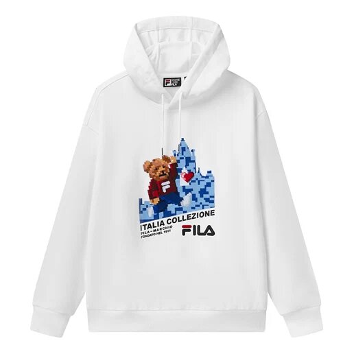 Weiter Sportpullover mit Kapuze und langen Ärmeln, Weiß