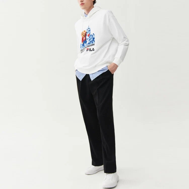 Weiter Sportpullover mit Kapuze und langen Ärmeln, Weiß